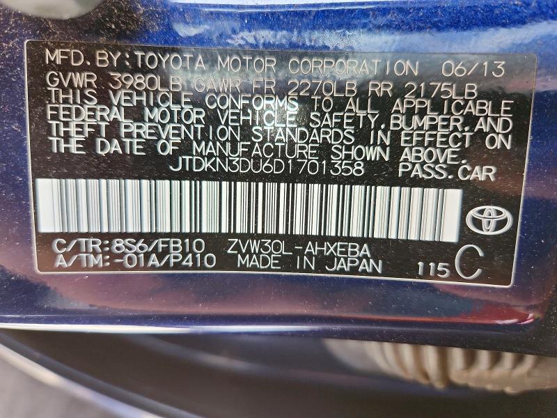 Aukcja sprzedaży 2013 Toyota Prius, vin: JTDKN3DU6D1701358, numer aukcji: 68891296