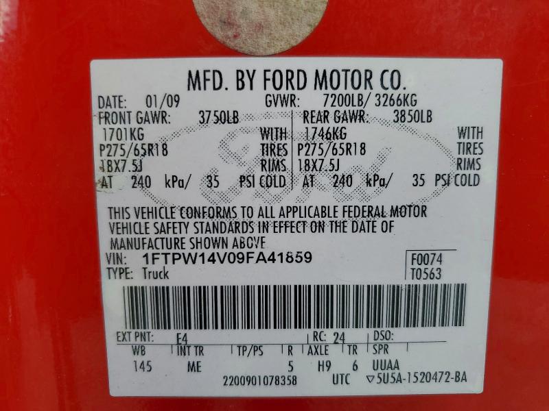 Aukcja sprzedaży 2009 Ford F150, vin: 1FTPW14V09FA41859, numer aukcji: 70365976