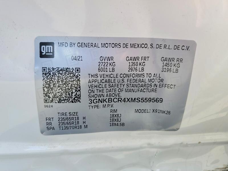 Aukcja sprzedaży 2021 Chevrolet Blazer, vin: 3GNKBCR4XMS559569, numer aukcji: 70902876