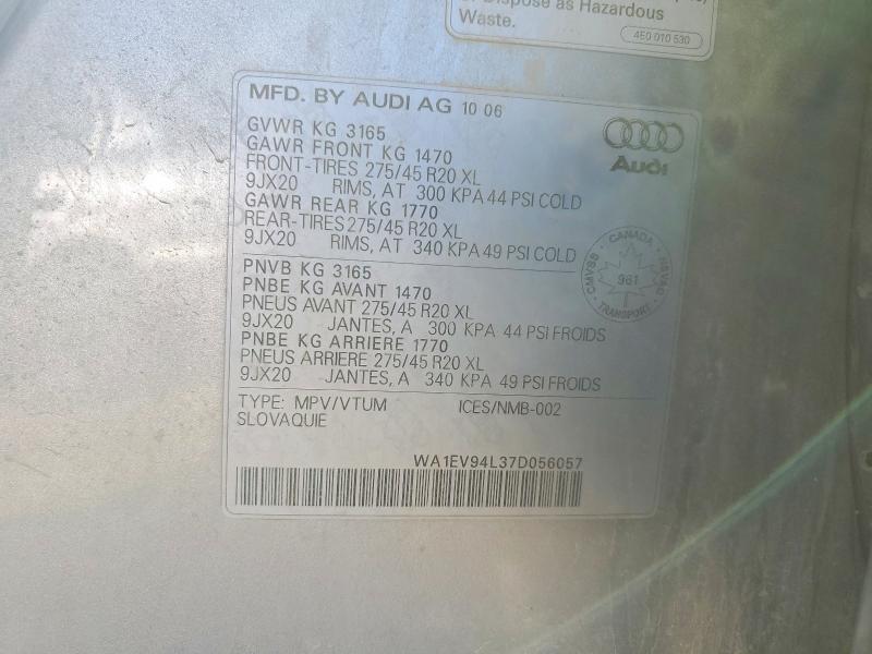 Продажа на аукционе авто 2007 Audi Q7, vin: WA1EV94L37D056057, номер лота: 70420266