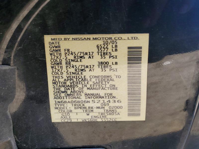 Aukcja sprzedaży 2006 Nissan Titan, vin: 1N6BA06B06N521436, numer aukcji: 69191266