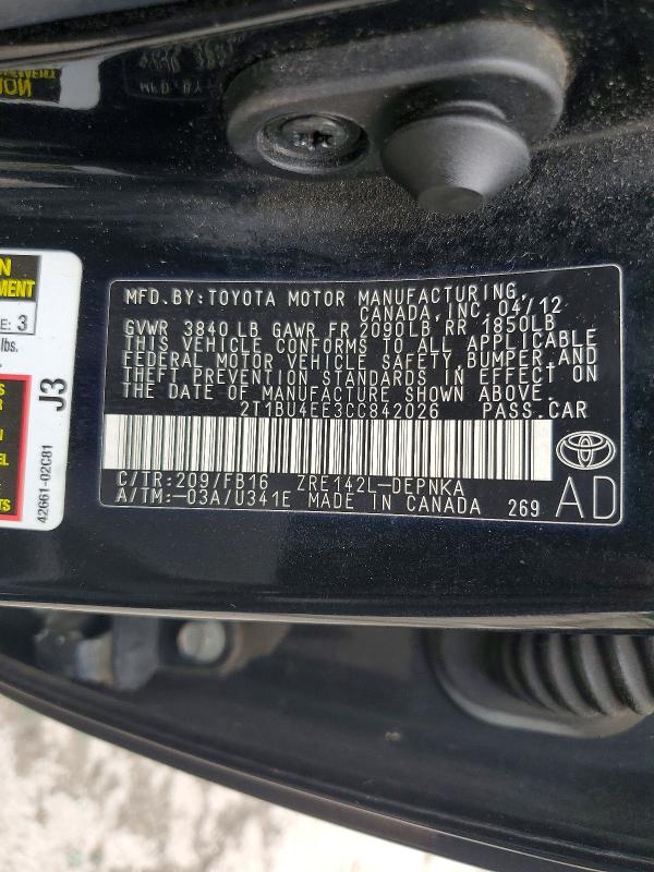 2012 Toyota Corolla მანქანა იყიდება აუქციონზე, vin: 2T1BU4EE3CC842026, აუქციონის ნომერი: 69113436