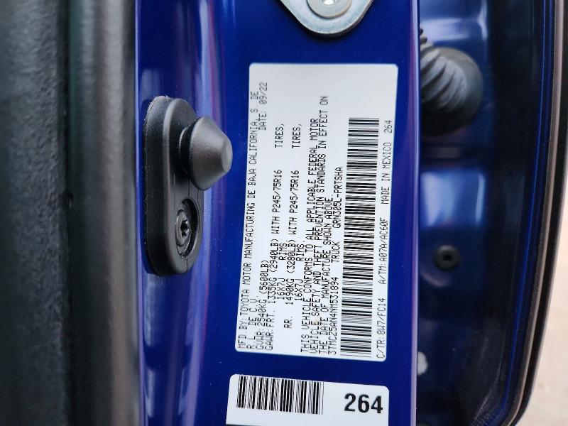 69298966 :رقم المزاد ، 3TMCZ5AN4NM531894 vin ، 2022 Toyota Tacoma مزاد بيع