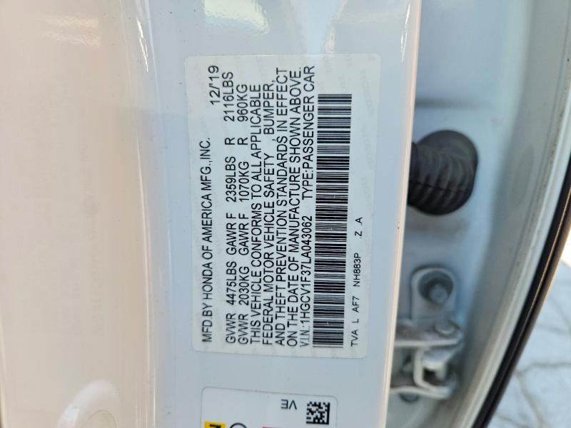 Aukcja sprzedaży 2020 Honda Accord, vin: 1HGCV1F37LA043062, numer aukcji: 69392156