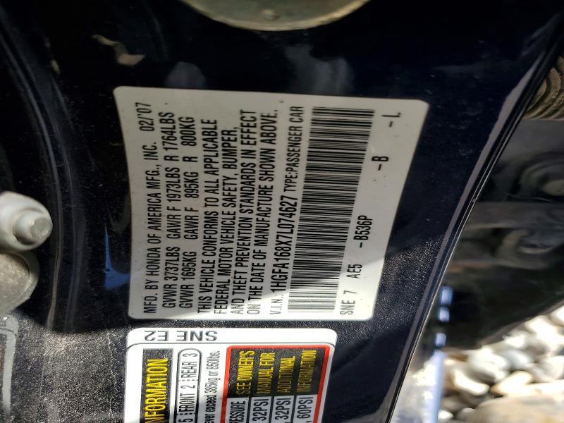 Продаж на аукціоні авто 2007 Honda Civic, vin: 1HGFA168X7L074627, номер лоту: 69649076