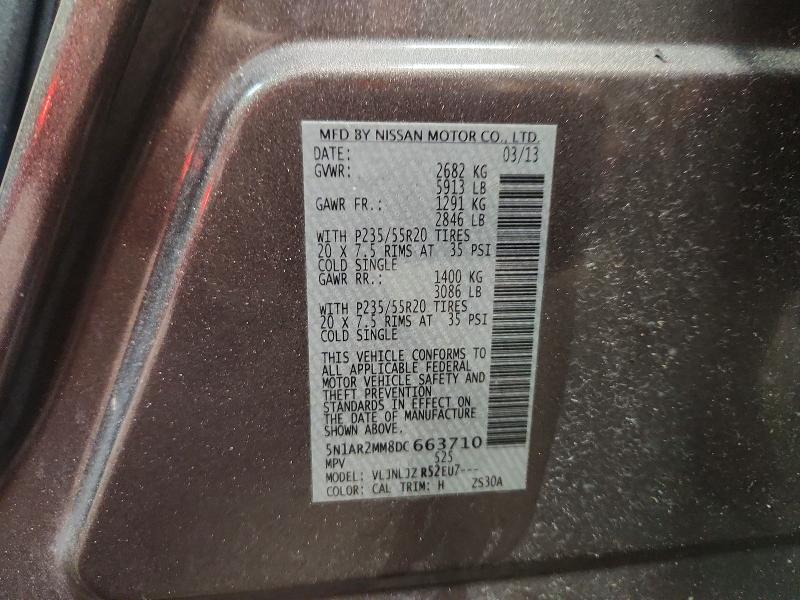 Продаж на аукціоні авто 2013 Nissan Pathfinder, vin: 5N1AR2MM8DC663710, номер лоту: 69235006