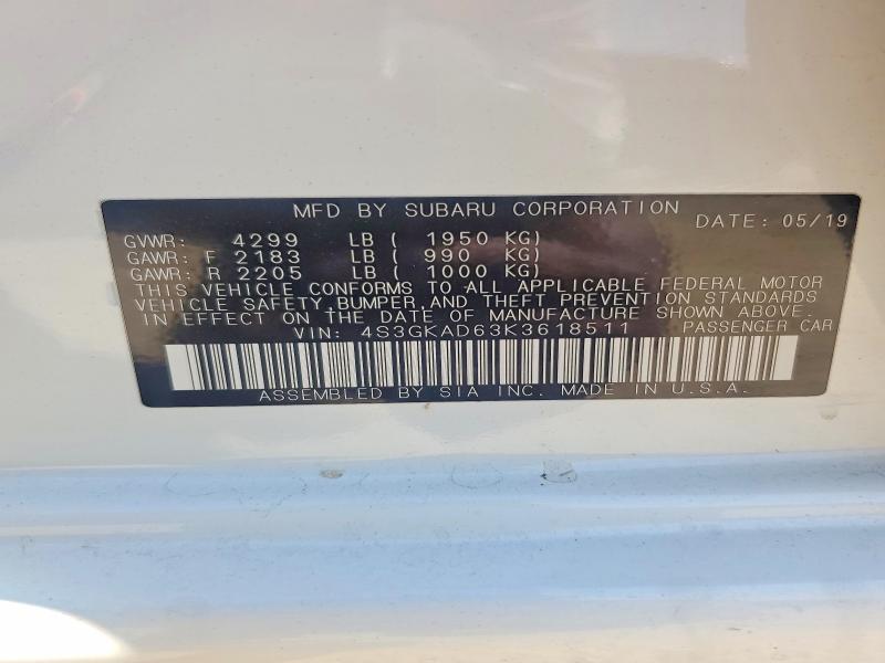 2019 Subaru Impreza მანქანა იყიდება აუქციონზე, vin: 4S3GKAD63K3618511, აუქციონის ნომერი: 66781226