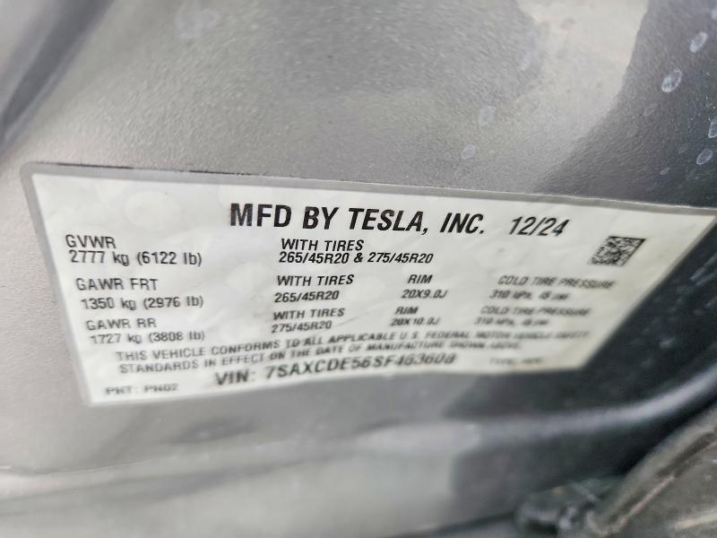 69340456 :رقم المزاد ، 7SAXCDE56SF463608 vin ، 2025 Tesla Model X مزاد بيع