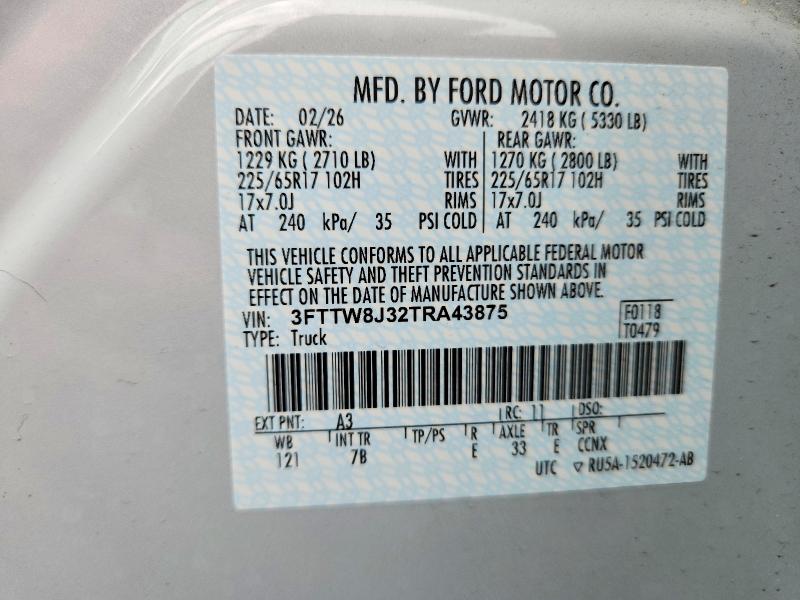 2026 Ford Maverick მანქანა იყიდება აუქციონზე, vin: 3FTTW8J32TRA43875, აუქციონის ნომერი: 71230136