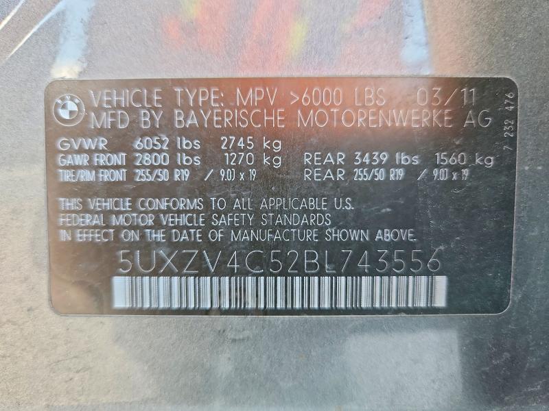 67788466 :رقم المزاد ، 5UXZV4C52BL743556 vin ، 2011 Bmw X5 مزاد بيع