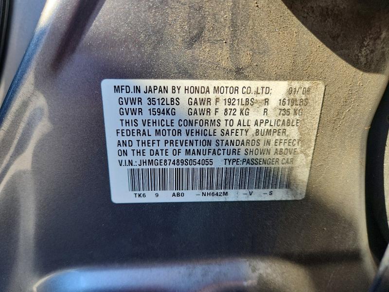 2009 Honda Fit მანქანა იყიდება აუქციონზე, vin: JHMGE87489S054055, აუქციონის ნომერი: 68177406