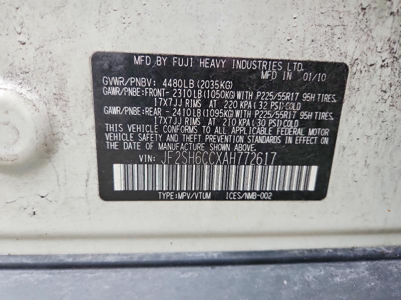 Продаж на аукціоні авто 2010 Subaru Forester, vin: JF2SH6CCXAH772617, номер лоту: 69999346