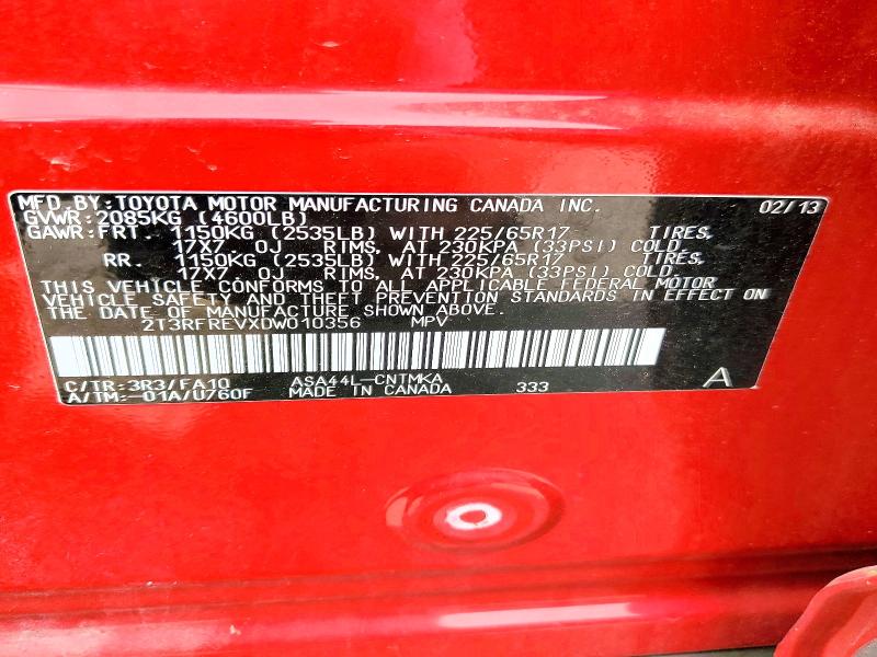 Aukcja sprzedaży 2013 Toyota Rav4, vin: 2T3RFREVXDW010356, numer aukcji: 70551516