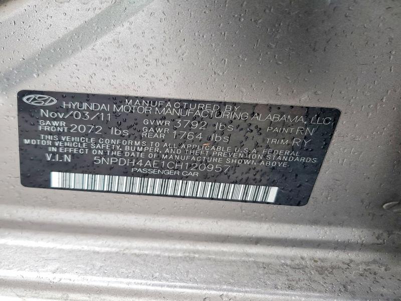 Продаж на аукціоні авто 2012 Hyundai Elantra, vin: 5NPDH4AE1CH120957, номер лоту: 70038476