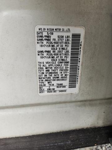 Auction sale of the 2009 Nissan Murano, vin: JN8AZ18W19W206631, lot number: 70565736