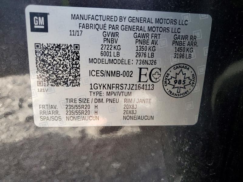 68358136 :رقم المزاد ، 1GYKNFRS7JZ164113 vin ، 2018 Cadillac Xt5 مزاد بيع