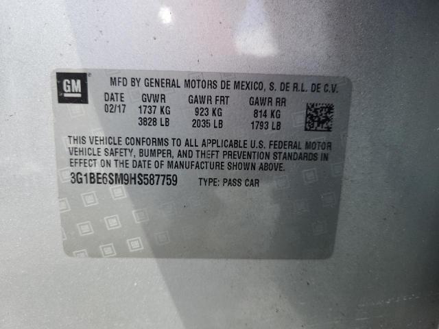 Aukcja sprzedaży 2017 Chevrolet Cruze, vin: 3G1BE6SM9HS587759, numer aukcji: 69531376