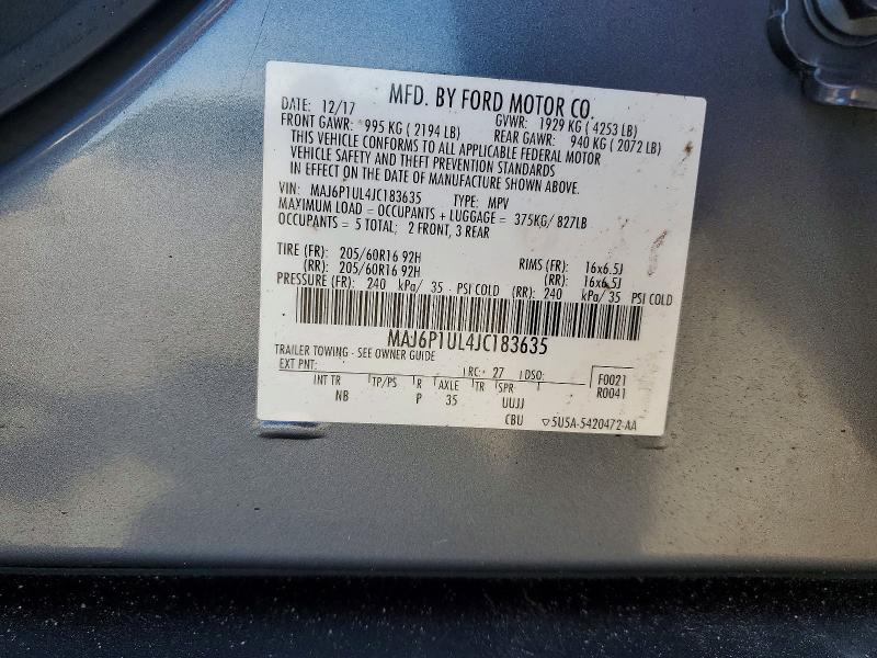 67978416 :رقم المزاد ، MAJ6P1UL4JC183635 vin ، 2018 Ford Ecosport مزاد بيع