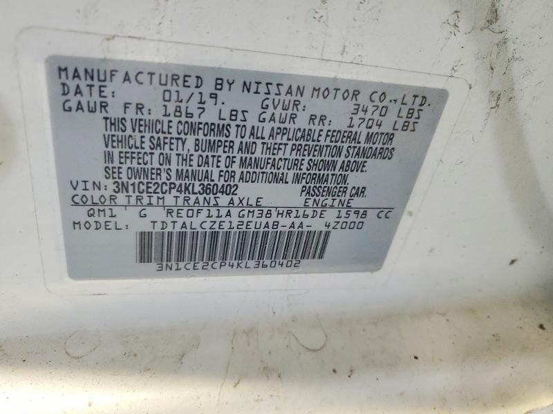 68777896 :رقم المزاد ، 3N1CE2CP4KL360402 vin ، 2019 Nissan Versa Note مزاد بيع