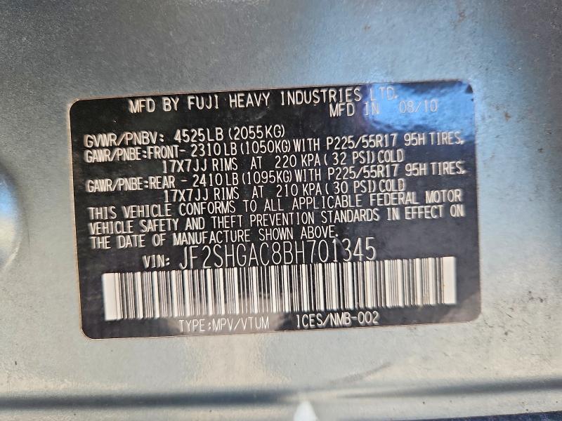 Aukcja sprzedaży 2011 Subaru Forester, vin: JF2SHGAC8BH701345, numer aukcji: 67894986
