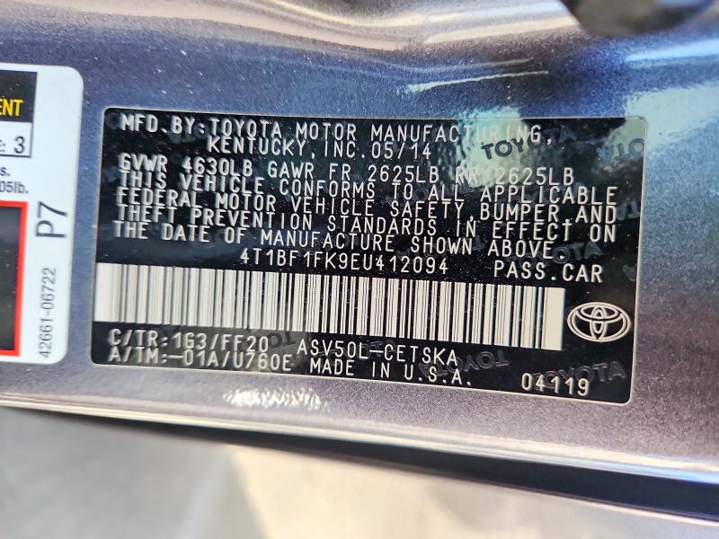 2014 Toyota Camry მანქანა იყიდება აუქციონზე, vin: 4T1BF1FK9EU412094, აუქციონის ნომერი: 69125316
