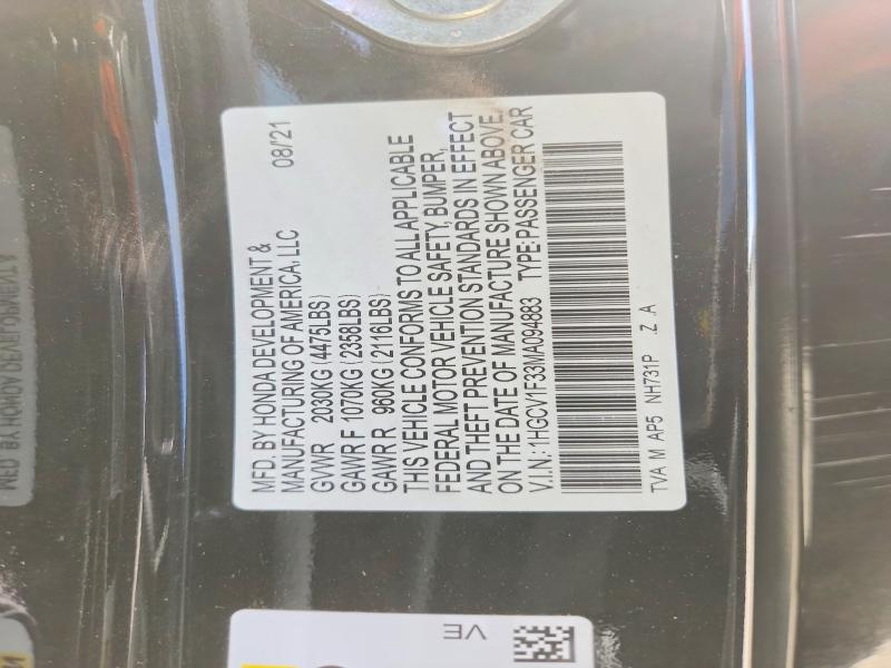 Продажа на аукционе авто 2021 Honda Accord, vin: 1HGCV1F33MA094883, номер лота: 66857696