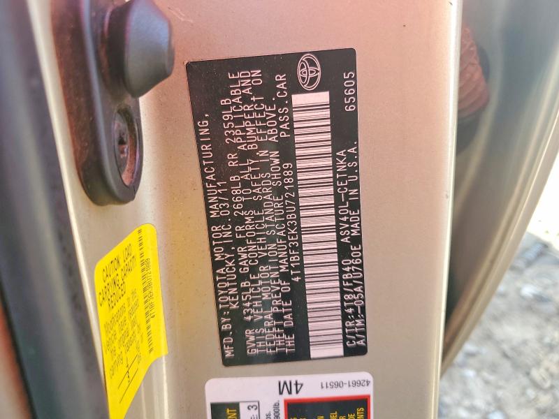 2011 Toyota Camry მანქანა იყიდება აუქციონზე, vin: 4T1BF3EK3BU721889, აუქციონის ნომერი: 69084706