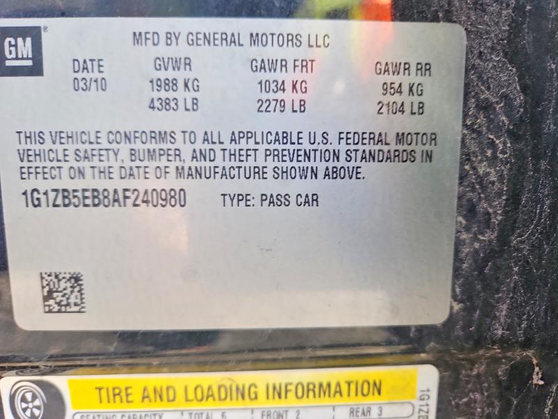 Aukcja sprzedaży 2010 Chevrolet Malibu, vin: 1G1ZB5EB8AF240980, numer aukcji: 70649936