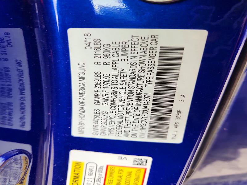 Продажа на аукционе авто 2018 Honda Accord, vin: 1HGCV1F30JA148071, номер лота: 71259096