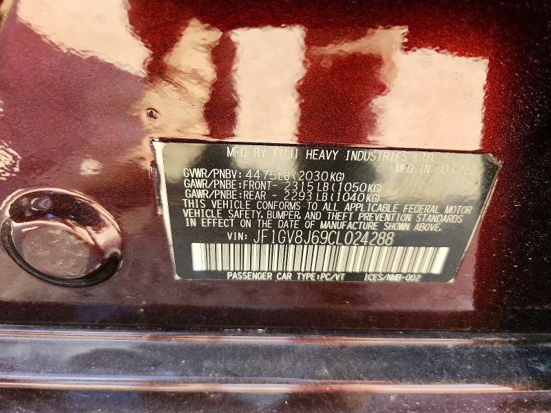 2012 Subaru Impreza მანქანა იყიდება აუქციონზე, vin: JF1GV8J69CL024288, აუქციონის ნომერი: 70765526