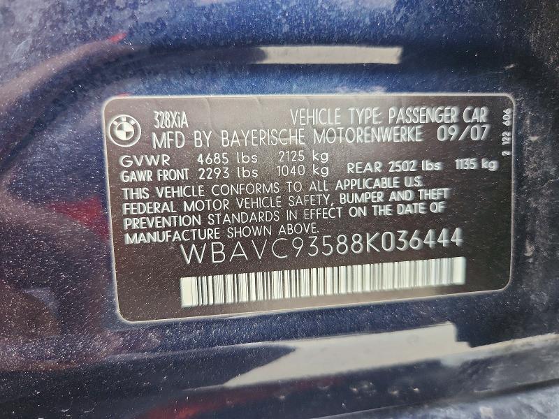 2008 Bmw 328 მანქანა იყიდება აუქციონზე, vin: WBAVC93588K036444, აუქციონის ნომერი: 68568106
