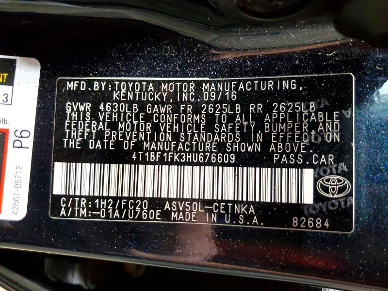 Aukcja sprzedaży 2017 Toyota Camry, vin: 4T1BF1FK3HU676609, numer aukcji: 71121056