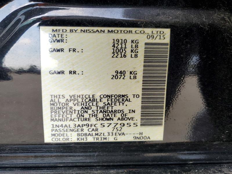 68707596 :رقم المزاد ، 1N4AL3AP9FC577955 vin ، 2015 Nissan Altima مزاد بيع