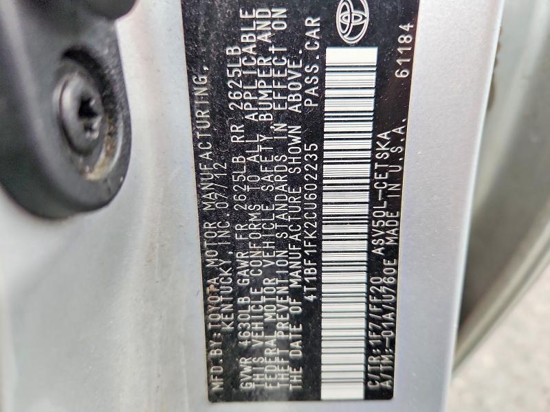 Продажа на аукционе авто 2012 Toyota Camry, vin: 4T1BF1FK2CU602235, номер лота: 69798926