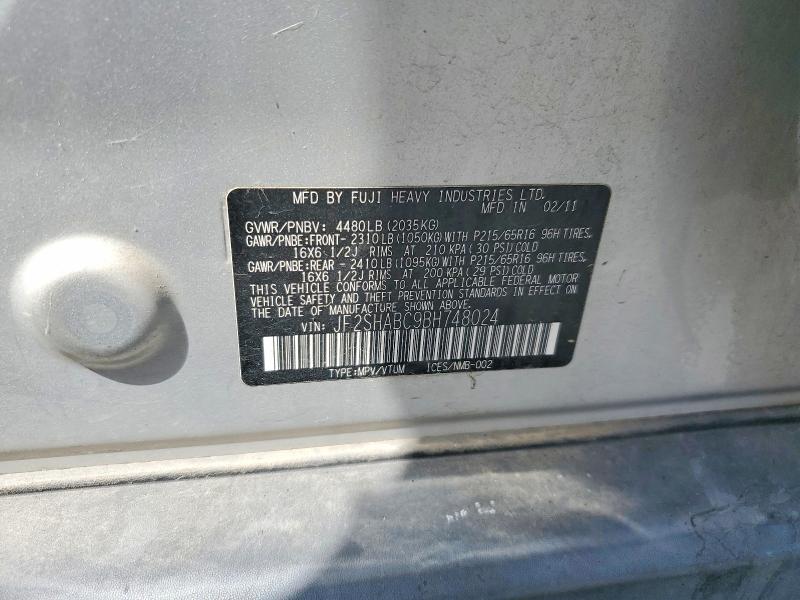 2011 Subaru Forester მანქანა იყიდება აუქციონზე, vin: JF2SHABC9BH748024, აუქციონის ნომერი: 67516996