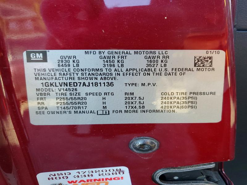 Продажа на аукционе авто 2010 Gmc Acadia, vin: 1GKLVNED7AJ181136, номер лота: 69118366