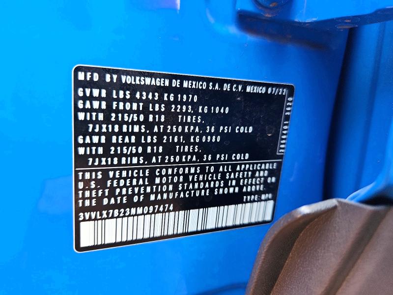Продаж на аукціоні авто 2022 Volkswagen Taos, vin: 3VVLX7B23NM097474, номер лоту: 68081796