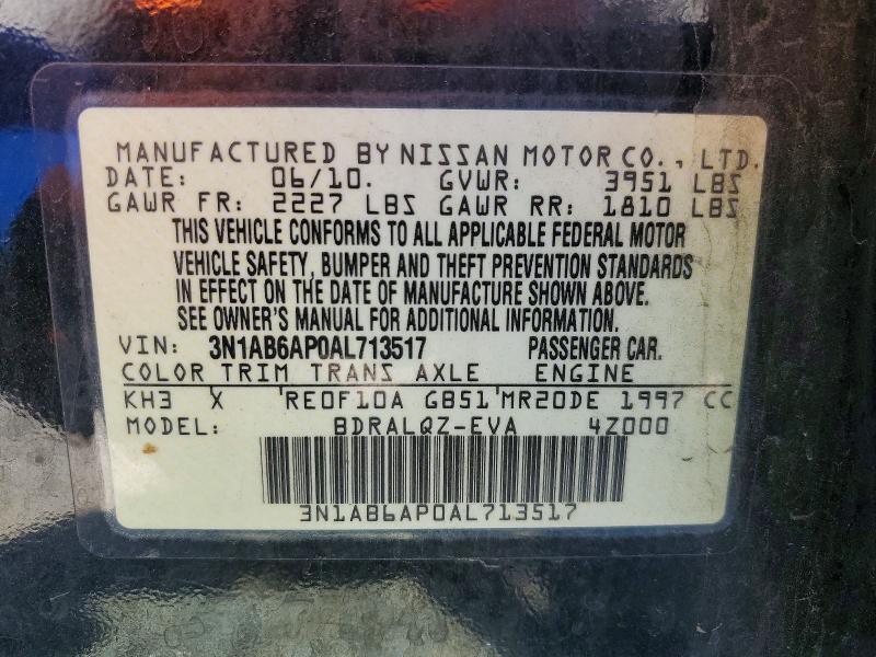 2010 Nissan Sentra მანქანა იყიდება აუქციონზე, vin: 3N1AB6AP0AL713517, აუქციონის ნომერი: 67939596