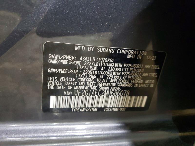 69518006 :رقم المزاد ، JF2GTAEC2MH686078 vin ، 2021 Subaru Crosstrek مزاد بيع