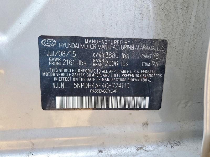 68511236 :رقم المزاد ، 5NPDH4AE4GH724119 vin ، 2016 Hyundai Elantra مزاد بيع