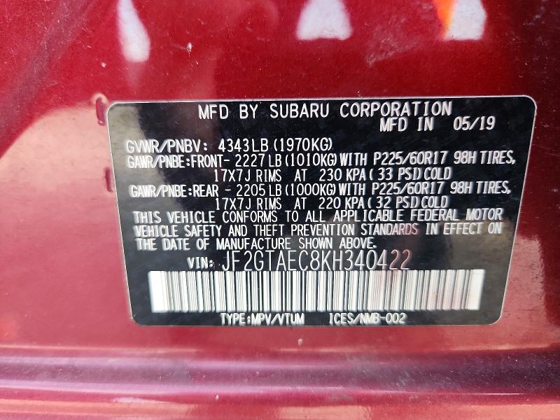 Продажа на аукционе авто 2019 Subaru Crosstrek, vin: JF2GTAEC8KH340422, номер лота: 68355906