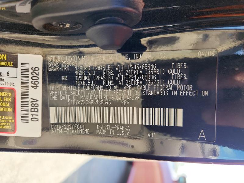Продажа на аукционе авто 2008 Toyota Sienna, vin: 5TDZK23C98S189646, номер лота: 69559856
