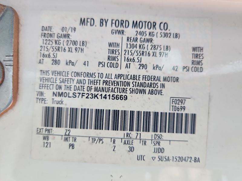 68896126 :رقم المزاد ، NM0LS7F23K1415669 vin ، 2019 Ford Transit Connect مزاد بيع