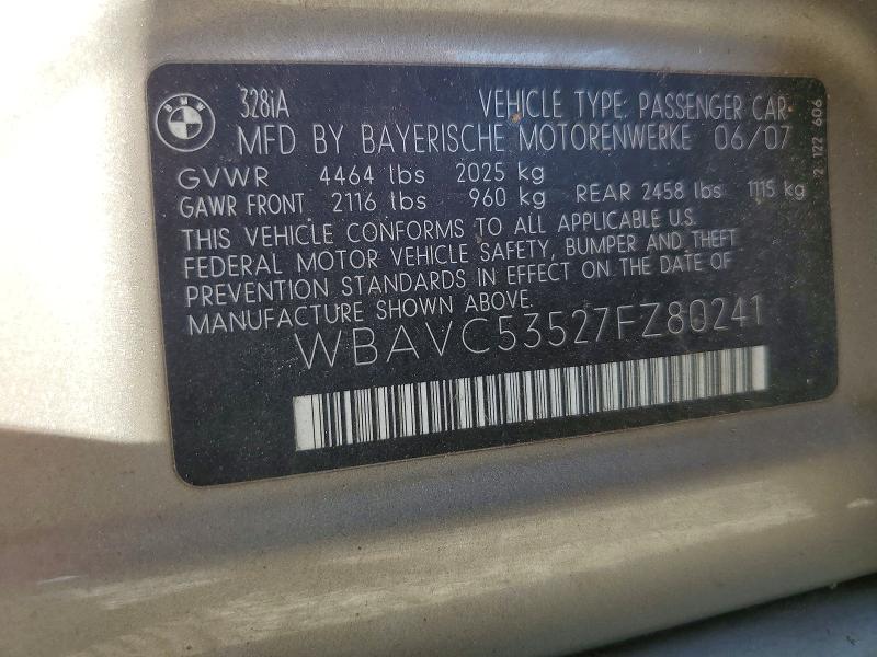 Продажа на аукционе авто 2007 Bmw 328, vin: WBAVC53527FZ80241, номер лота: 65948286