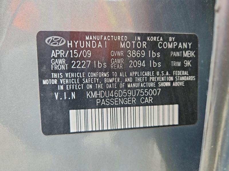 68306516 :رقم المزاد ، KMHDU46D59U755007 vin ، 2009 Hyundai Elantra مزاد بيع
