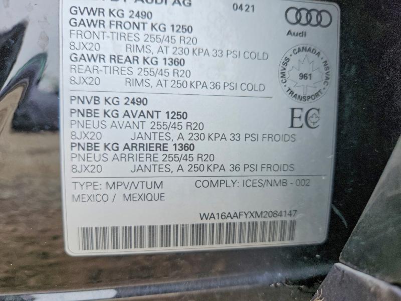Продажа на аукционе авто 2021 Audi Q5, vin: WA16AAFYXM2084147, номер лота: 69909756