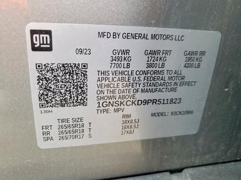 2023 Chevrolet Suburban მანქანა იყიდება აუქციონზე, vin: 1GNSKCKD9PR511823, აუქციონის ნომერი: 67992186