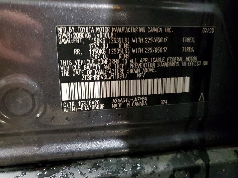 Auction sale of the 2020 Toyota Rav4, vin: 2T3P1RFV6LW110313, lot number: 71024416