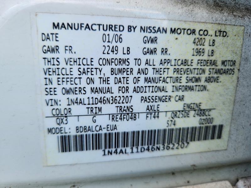 Aukcja sprzedaży 2006 Nissan Altima, vin: 1N4AL11D46N362207, numer aukcji: 70651376