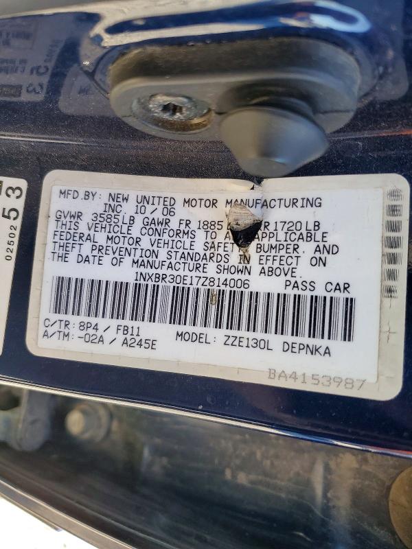 67715226 :رقم المزاد ، 1NXBR30E17Z814006 vin ، 2007 Toyota Corolla مزاد بيع